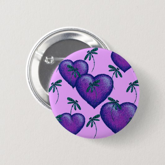 Lila Herzen und Libellen Button (Vorne & Hinten)