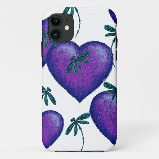 Lila Herzen und Libellen Case-Mate iPhone Hülle (Rückseite)