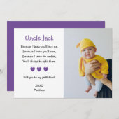 Lila Herzen werden Sie mein Pate mit Foto sein Einladung (Vorne/Hinten)