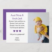 Lila Herzen werden Sie meine Eltern mit Foto sein Einladung (Vorne/Hinten)