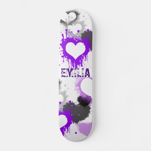 lila Herzgraffiti grunge individuelle Name Girl Skateboard (Vorderseite)