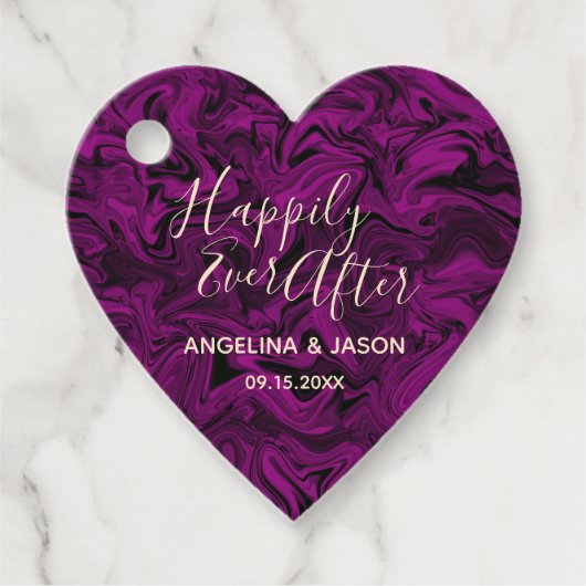 Lila Herzhochzeit Geschenkanhänger (Vorderseite)