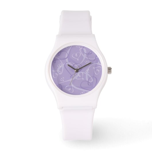 Lila Herzmuster Armbanduhr (Vorderseite)