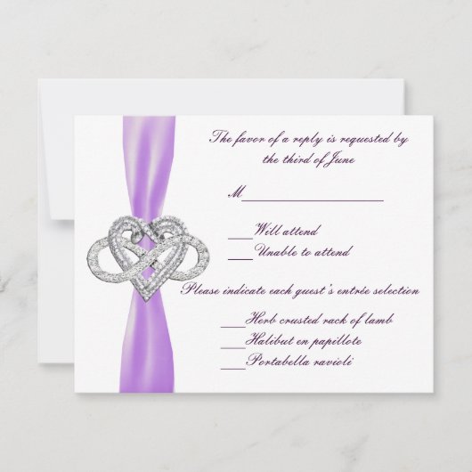 Lila Herzreaktionskarte RSVP Karte (Vorderseite)