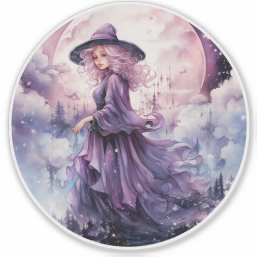 Lila Hexe [4] Aufkleber (Vorderseite)