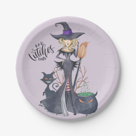 Lila, Hexe, Halloween Pappteller (Vorderseite)