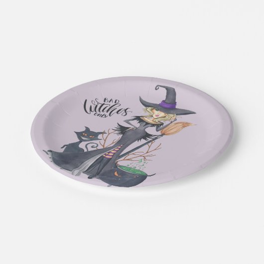 Lila, Hexe, Halloween Pappteller (Schrägansicht)