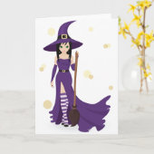 Lila Hexe mit Broom Karte (Gelbe Blume)