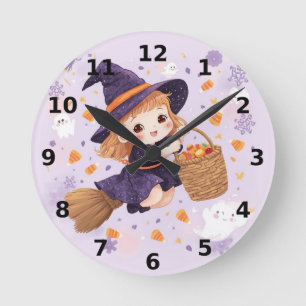 Lila Hexen-Halloween-Wanduhr  Runde Wanduhr