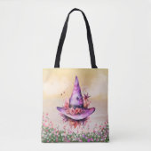 Lila Hexen Hat Abstrakte Blume Halloween Tasche (Vorderseite)