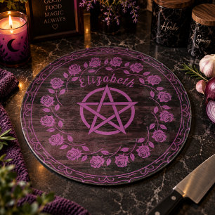 Lila Hexen-Pentagramm-Rose mit individuellem Namen Schneidebrett