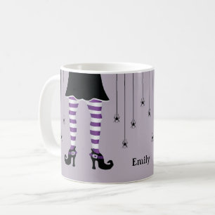 Lila Hexenbeine und Spinnen mit Namen Halloween Kaffeetasse