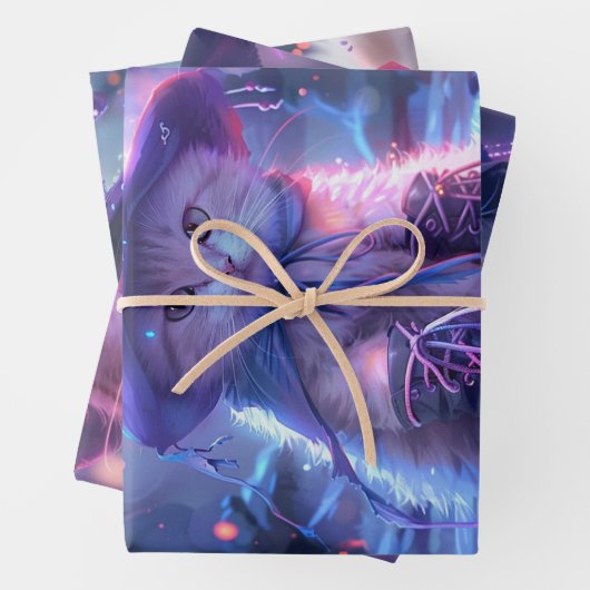 Lila Hexenkatzen Geschenkpapier Set (Beispiel)