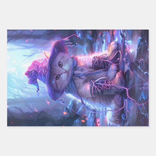 Lila Hexenkatzen Geschenkpapier Set (Vorderseite)