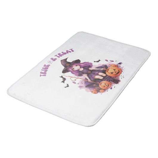 Lila Hexenkürbis und Fledermäuse tricksen oder beh Badematte (Schrägansicht)