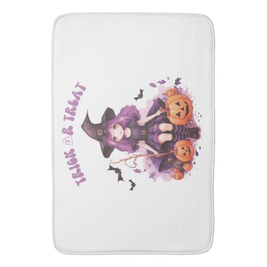 Lila Hexenkürbis und Fledermäuse tricksen oder beh Badematte (Vorderseite Vertikal)