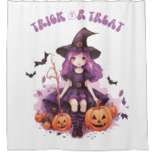 Lila Hexenkürbis und Fledermäuse tricksen oder beh Duschvorhang (Vorderseite)