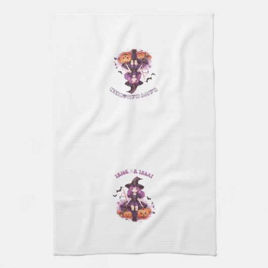 Lila Hexenkürbis und Fledermäuse tricksen oder beh Geschirrtuch (Vertikal)