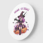 Lila Hexenkürbis und Fledermäuse tricksen oder beh Große Wanduhr (Winkel)