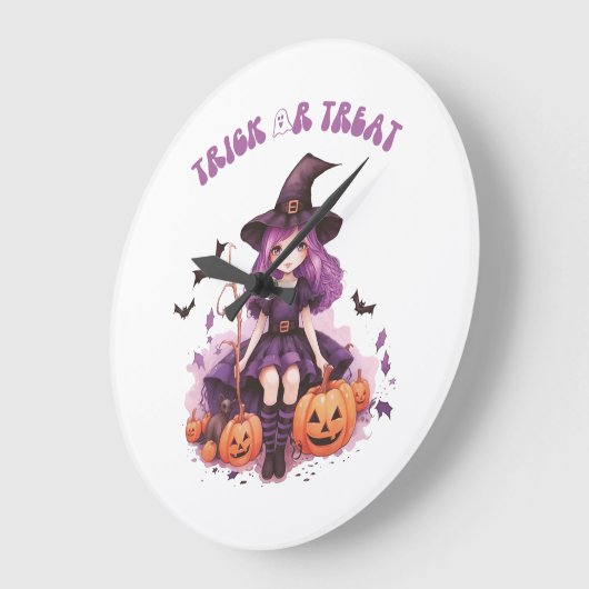 Lila Hexenkürbis und Fledermäuse tricksen oder beh Große Wanduhr (Winkel)
