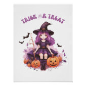 Lila Hexenkürbis und Fledermäuse tricksen oder beh Poster (Vorderseite)