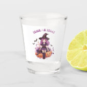 Lila Hexenkürbis und Fledermäuse tricksen oder beh Schnapsglas (Vorderseite)