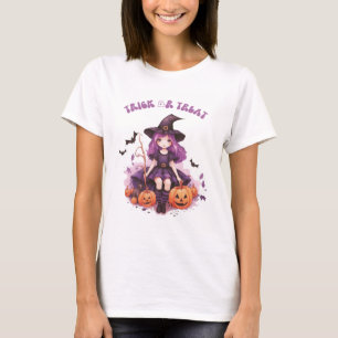 Lila Hexenkürbis und Fledermäuse tricksen oder beh T-Shirt