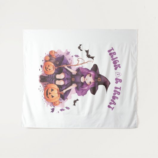 Lila Hexenkürbis und Fledermäuse tricksen oder beh Wandteppich (Vorderseite (Horizontal))