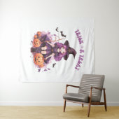 Lila Hexenkürbis und Fledermäuse tricksen oder beh Wandteppich (Beispiel (Horizontal))