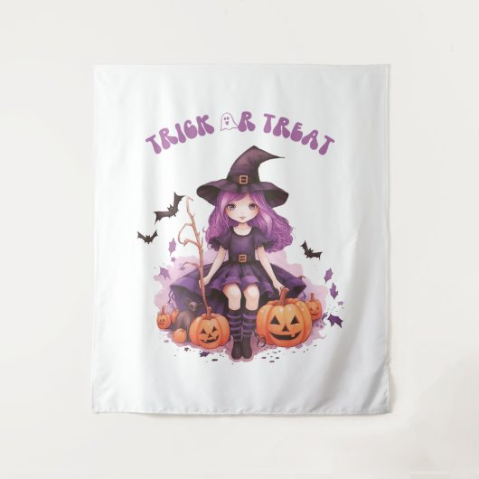 Lila Hexenkürbis und Fledermäuse tricksen oder beh Wandteppich (Vorderseite)