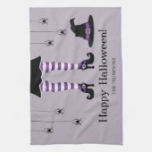 Lila Hexenleder mit Hut und Spinnenhalm Geschirrtuch (Vertikal)