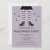 Lila Hexenleder und Spinnen glücklich Halloween Einladung (Vorderseite)