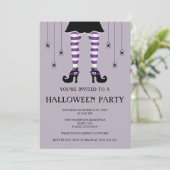 Lila Hexenleder und Spinnen glücklich Halloween Einladung (Stehend Vorderseite)