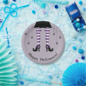 Lila Hexenleder und Spinnen glücklich Halloween Pappteller (Party)