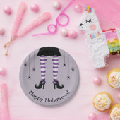 Lila Hexenleder und Spinnen glücklich Halloween Pappteller (Party)