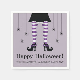 Lila Hexenleder und Spinnen glücklich Halloween Serviette