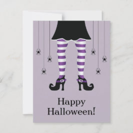 Lila Hexenleder und Spinnen glücklicher Halloween- Postkarte