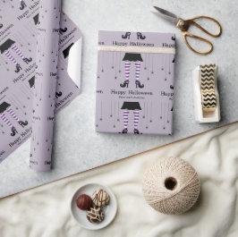 Lila Hexenleder und Spinnen Halloween-Muster Geschenkpapier