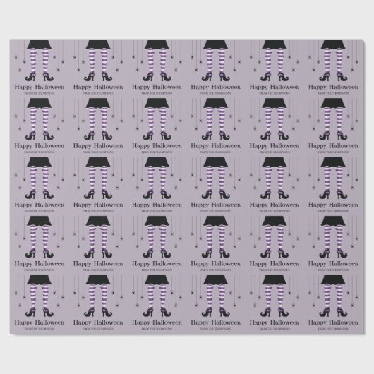 Lila Hexenleder und Spinnen Halloween-Muster Geschenkpapier (Flach)