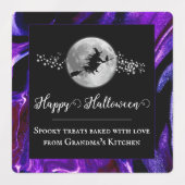 Lila Hexensche Silhouette Halloween Etiketten (Design 1)