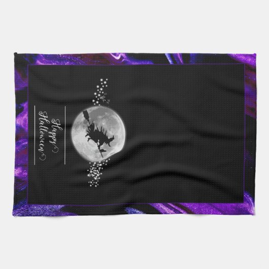 Lila Hexensche Silhouette Halloween Geschirrtuch (Horizontal)