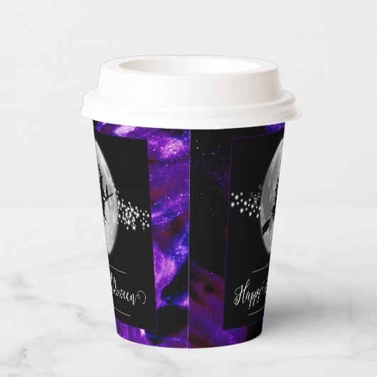 Lila Hexensche Silhouette Halloween Pappbecher (Rechts)