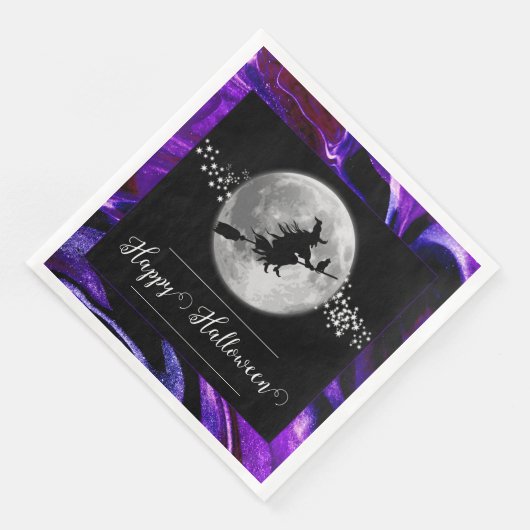 Lila Hexensche Silhouette Halloween Serviette (Ecke)