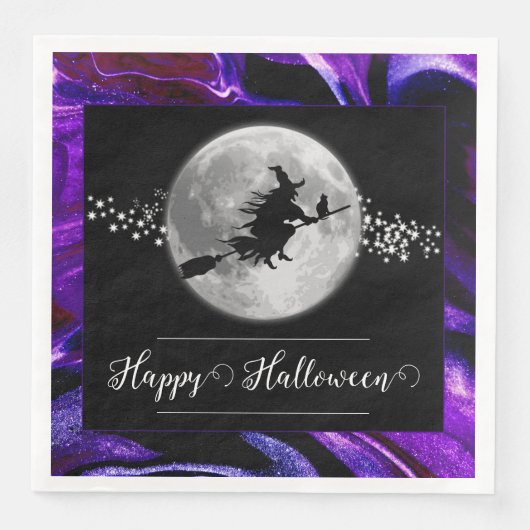 Lila Hexensche Silhouette Halloween Serviette (Vorderseite)