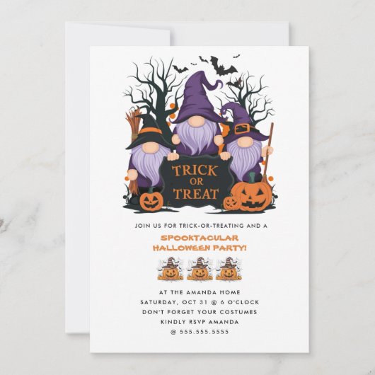 Lila Hexentrick oder Halloween-Party behandeln Einladung (Vorderseite)