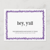 Lila Hey Y'all - nach Texas gezogen Postkarte (Vorderseite)