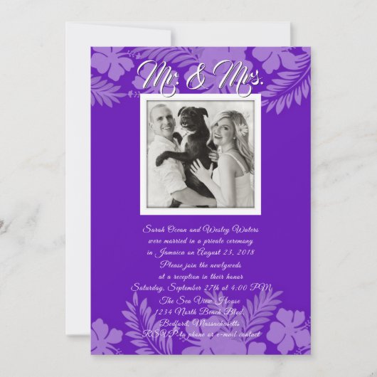 Lila Hibisken Blätter Foto Empfang nur Einladung (Vorderseite)