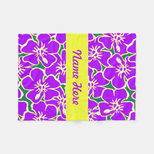 Lila Hibiskus Blume tropisch hawaiianisches Dekor Fleecedecke (Vorderseite (Horizontal))