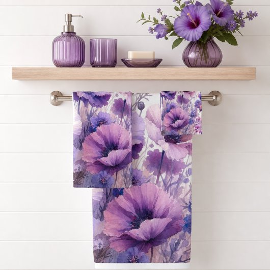 Lila Hibiskus Blumenfarbe Badhandtuch Set