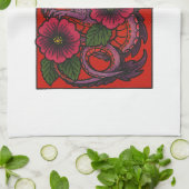 Lila Hibiskus chinesischer Drache Geschirrtuch (Gefaltet)